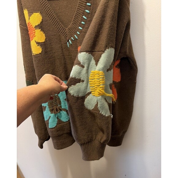 POL Groovy Bloom Balloon Sleeve Floral Sweater  Oversized Women M Hippy Fairy ￼ - Picture 6 of 8